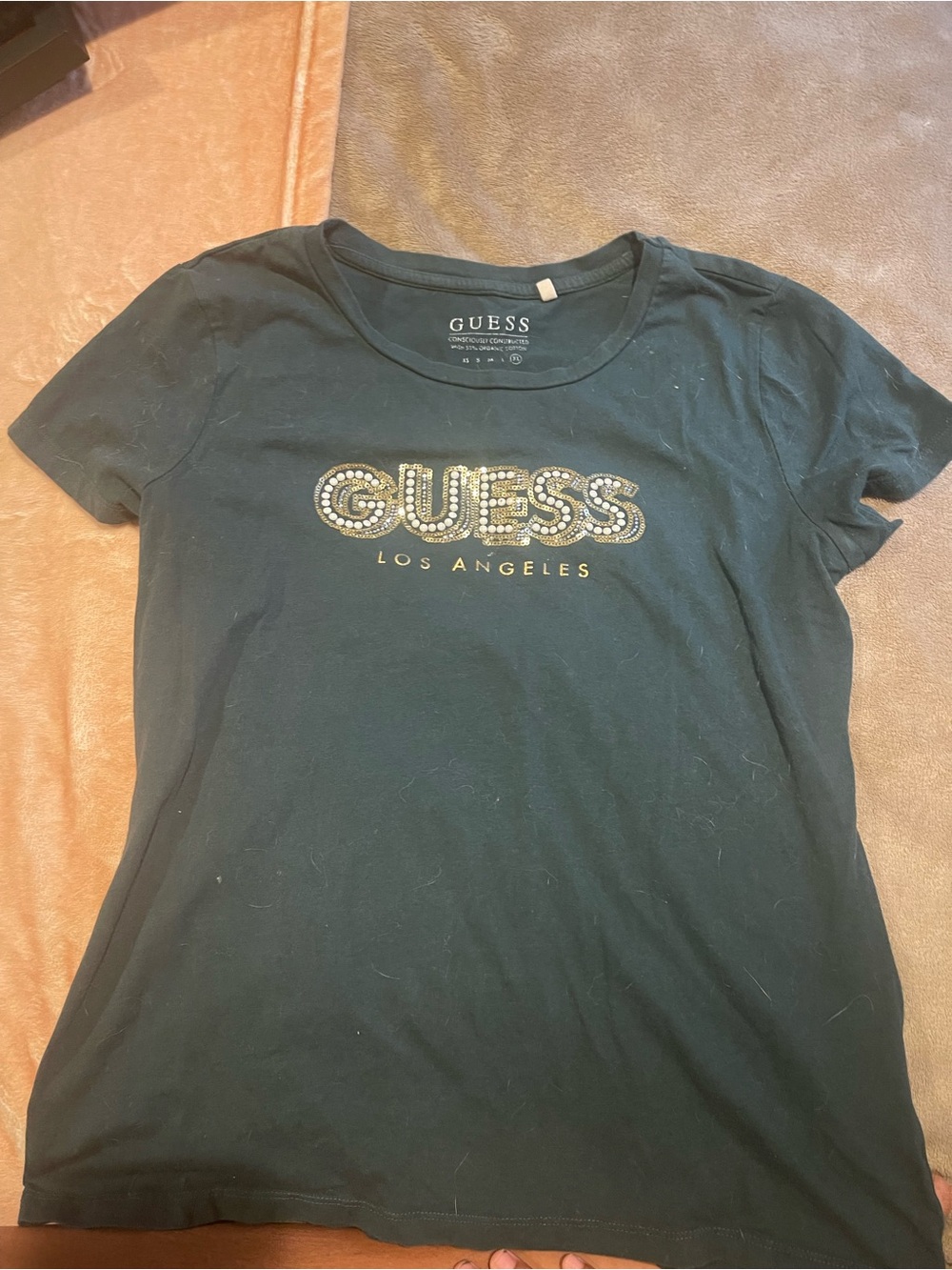 GUESS Black Short-Sleeve Logo Tee with Rhinestone Accents